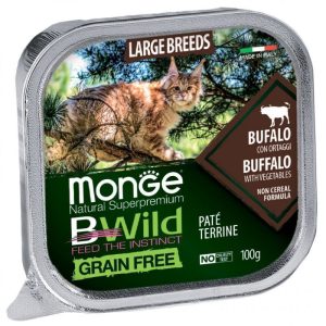 Monge BWild Large Breed keptas paštetas katėms su buivoliena ir daržovėmis 100g