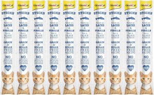 GimCat Sticks begrūdės lazdelės, su lašiša ir upėtakiu (10 vnt)