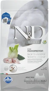 FARMINA N&D WHITE – DOG sausas maistas suaugusiems mažų veislių šunims Su jūros dumbliais, spirulina ir pankoliais 2 kg
