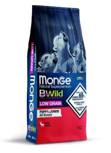 Monge BWILD All Breeds Puppy&Junior sausas pašaras šuniukams su elniena 12 kg