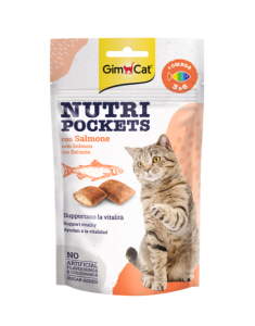 GimCat Nutri Pockets with Salmon & Omega 3&6 skanėstai katėms su Lašiša, Omega 3 ir 6 riebalų rūgštimis 60g