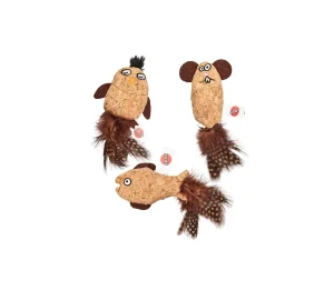 Žaislas katei kamštinis su plunksnomis ir katžole