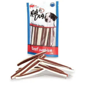 KIDDOG Sandwich jautienos ir menkės juostelės 80g (150)