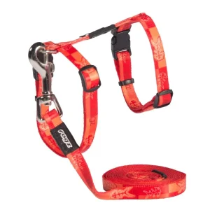 ROGZ raudonas komplektas petnešos+pavadėlis katei