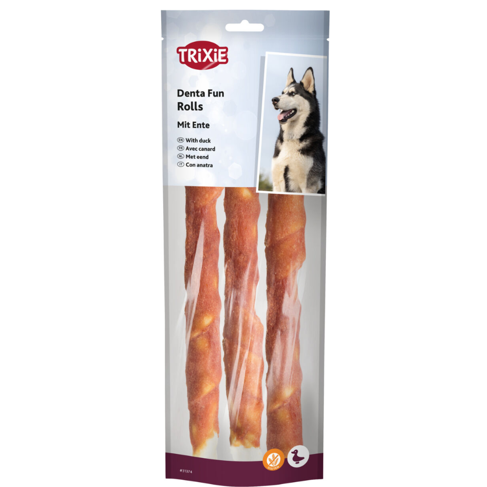 Trixie Denta Fun skanėstai šunims, kramtomi antienos suktinukai, 250 g