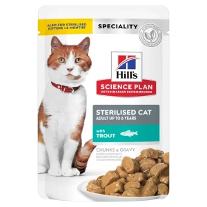 Hill's Science Plan Sterilised Cat Young Adult ėdalas katėms su upėtakiu 12x85g pouch