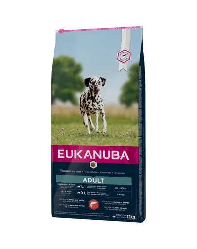 Eukanuba L/XL visavertis pašaras suaugusiems šunims su lašiša ir miežiais, 12 kg