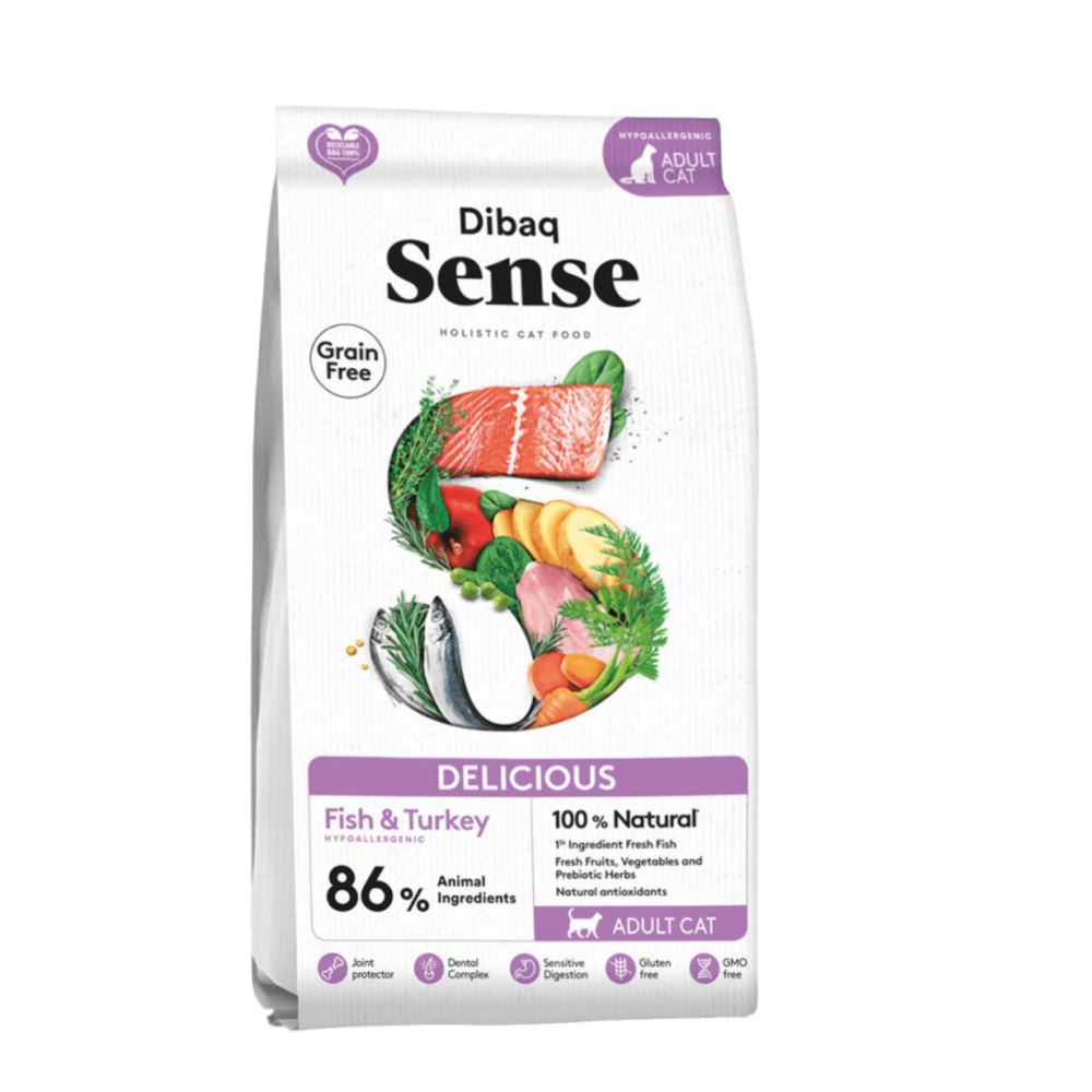 Dibaq Sense maistas katėms DELICIOUS su žuvimi ir kalakutiena 1.5Kg