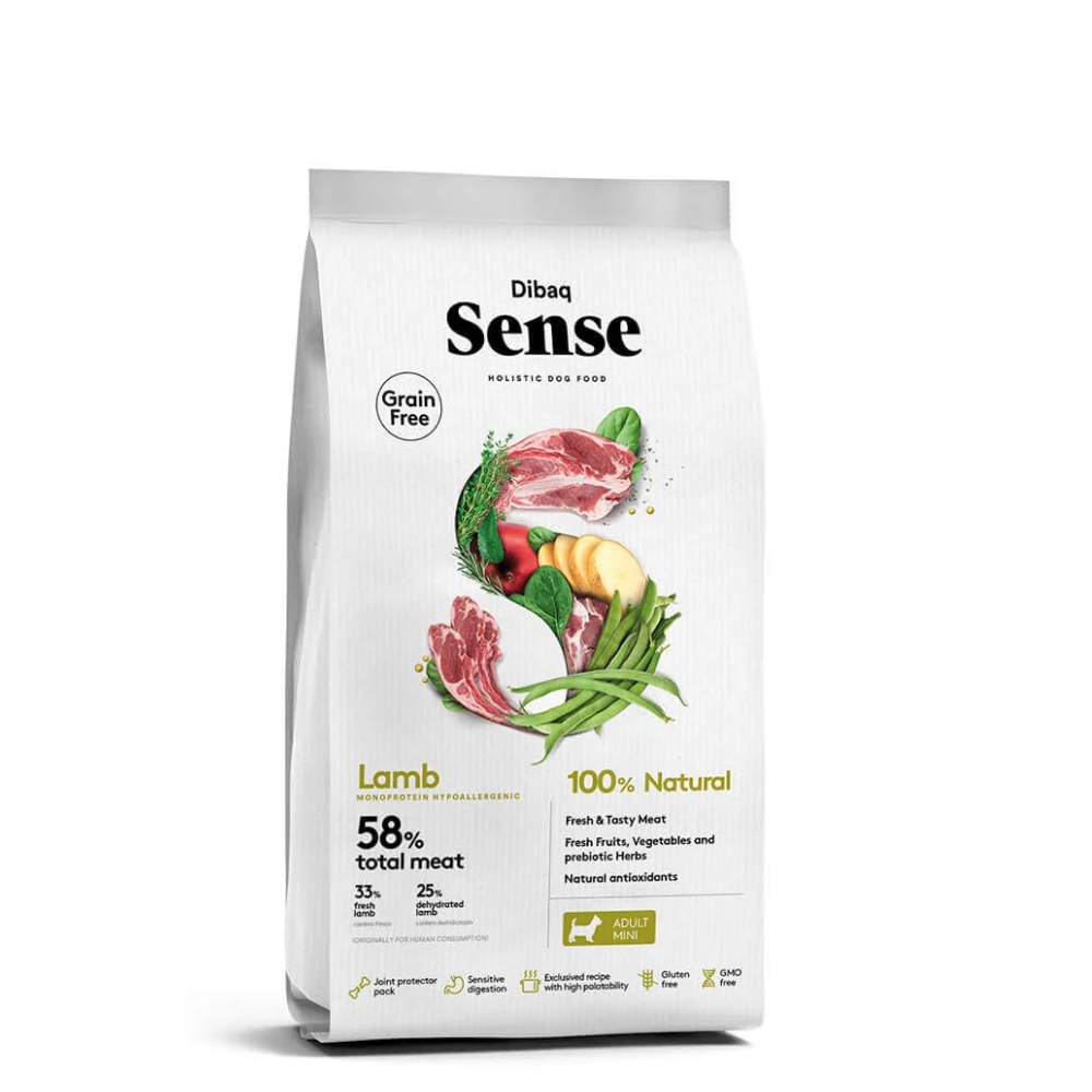 Dibaq Sense begrūdis maistas šunims su aviena mini granulėmis 2KG