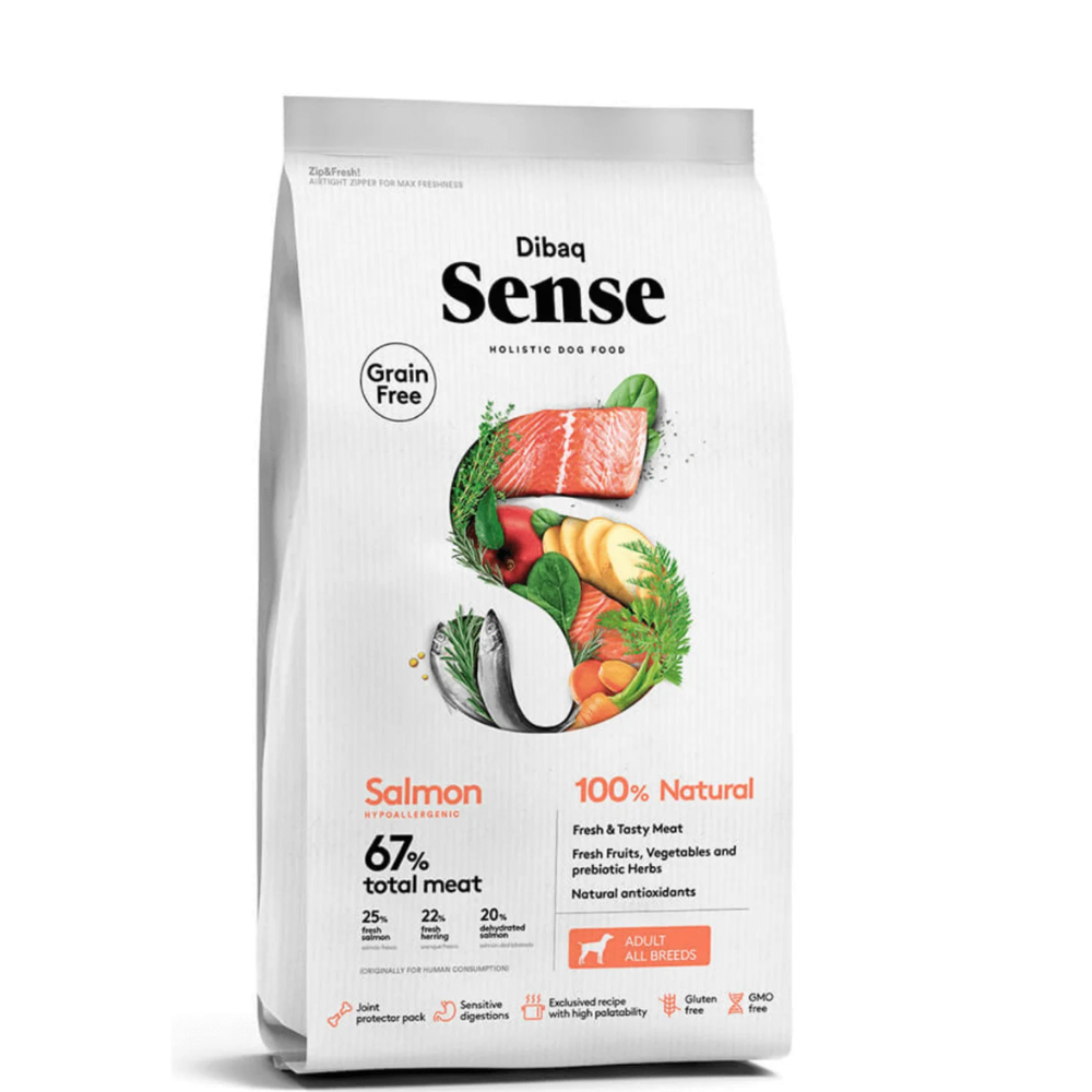 Dibaq Sense begrūdis maistas šunims su lašiša 12KG
